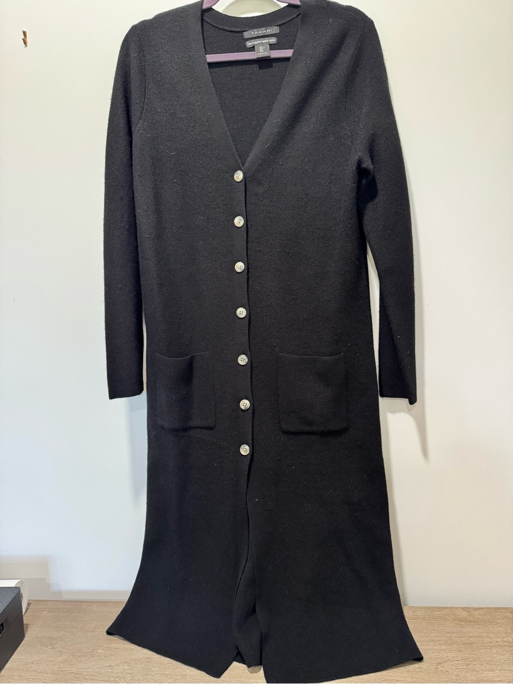 Tahari Black Long Button Cardigan | Size Large | Very Good Condition